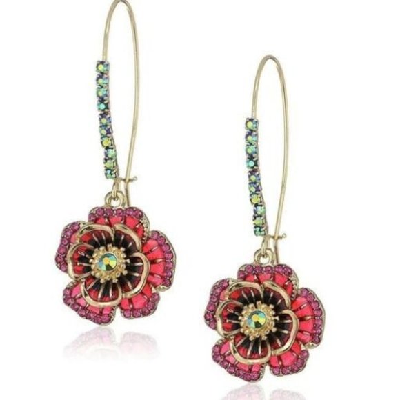 Gorgeous Betsey Johnson  Flower Cluster  Drop Earrings - Picture 1 of 3